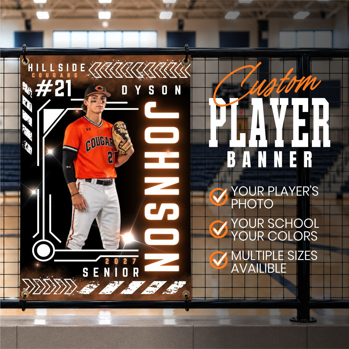 Custom Baseball Player Vinyl Banner (BAN-BBALL1001-ELECTRIC VARSITY)