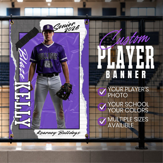 Custom Baseball Player Vinyl Banner (BAN-BBALL1002-TORN VARSITY)