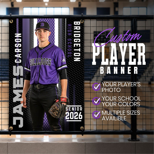 Custom Baseball Player Vinyl Banner (BAN-BBALL1003-VARSITY MESH)