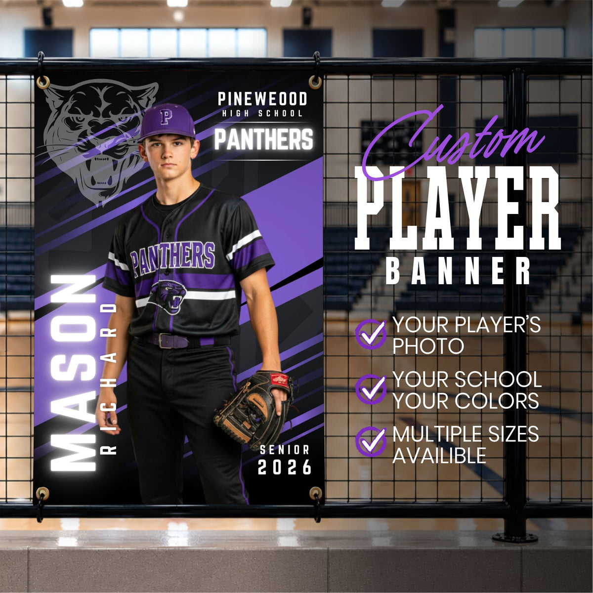 Custom Baseball Player Vinyl Banner (BAN-BBALL1004-POWER STREAK)