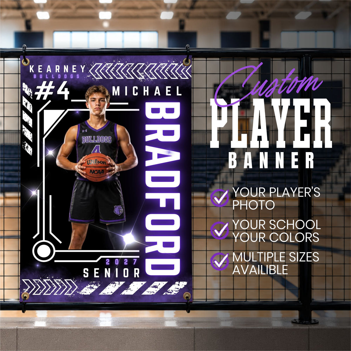 Custom Basketball Player Vinyl Banner (BAN-BSKTB1001-ELECTRIC VARSITY)
