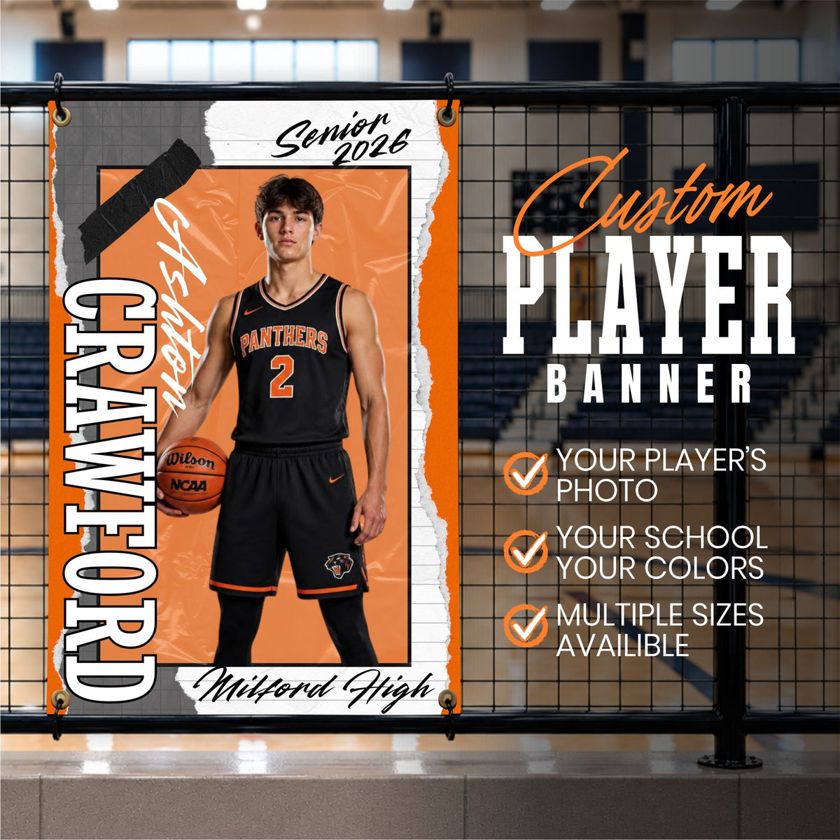 Custom Basketball Player Vinyl Banner (BAN-BSKTB1002-TORN VARSITY)