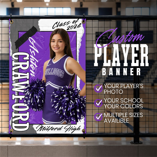 Custom Cheerleader Vinyl Banner (BAN-CHEER1002-TORN VARSITY)