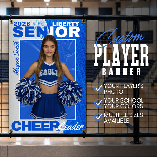 Custom Cheerleader Vinyl Banner (BAN-CHEER1004-SENIOR SPLIT)