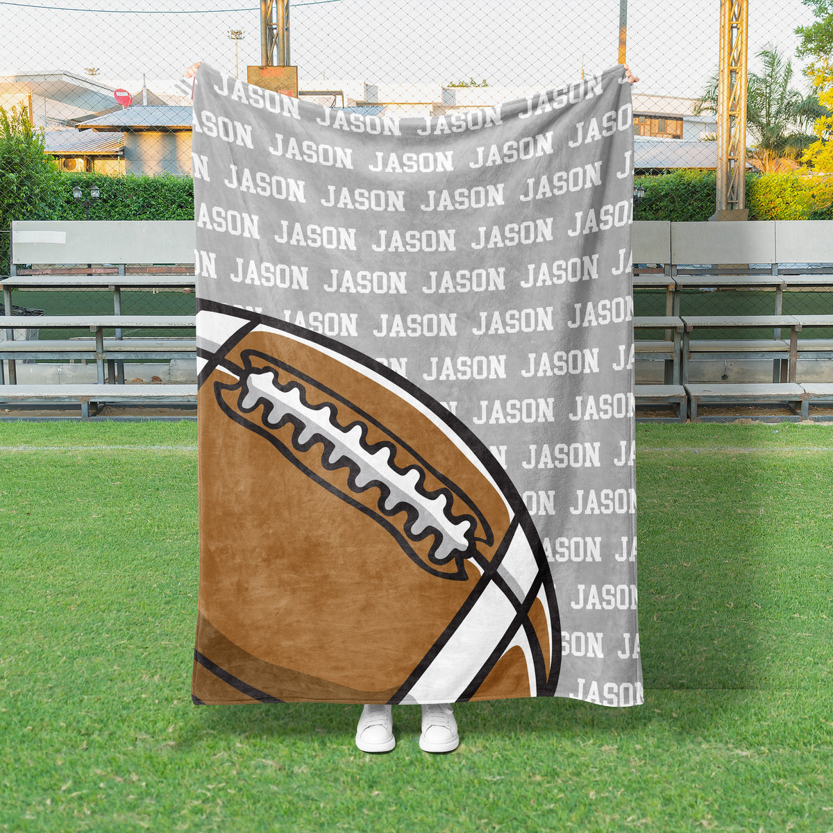 Name Repeat Custom Football Blanket (FBALL1001)