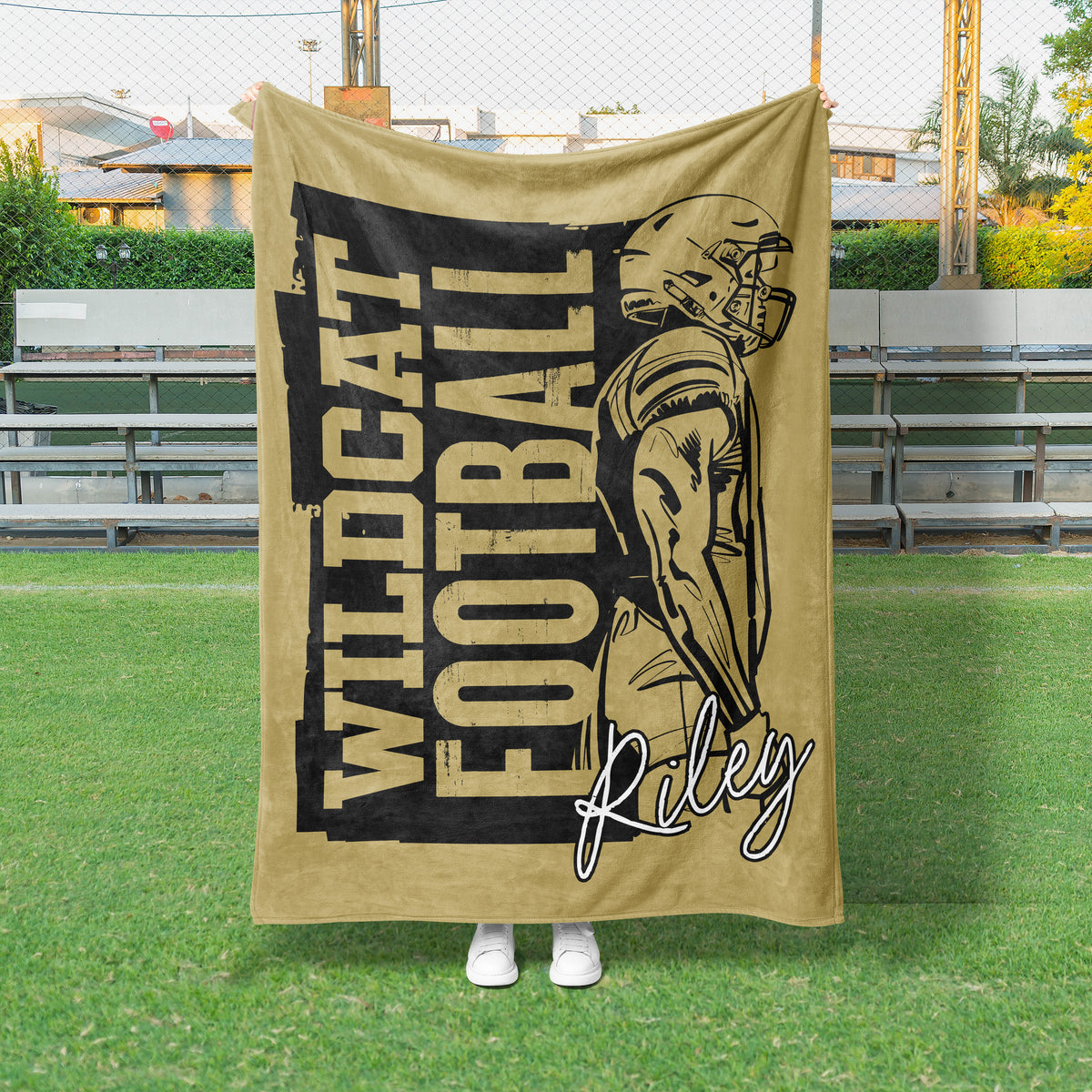Distressed Football Player Custom Blanket (FBALL1009)
