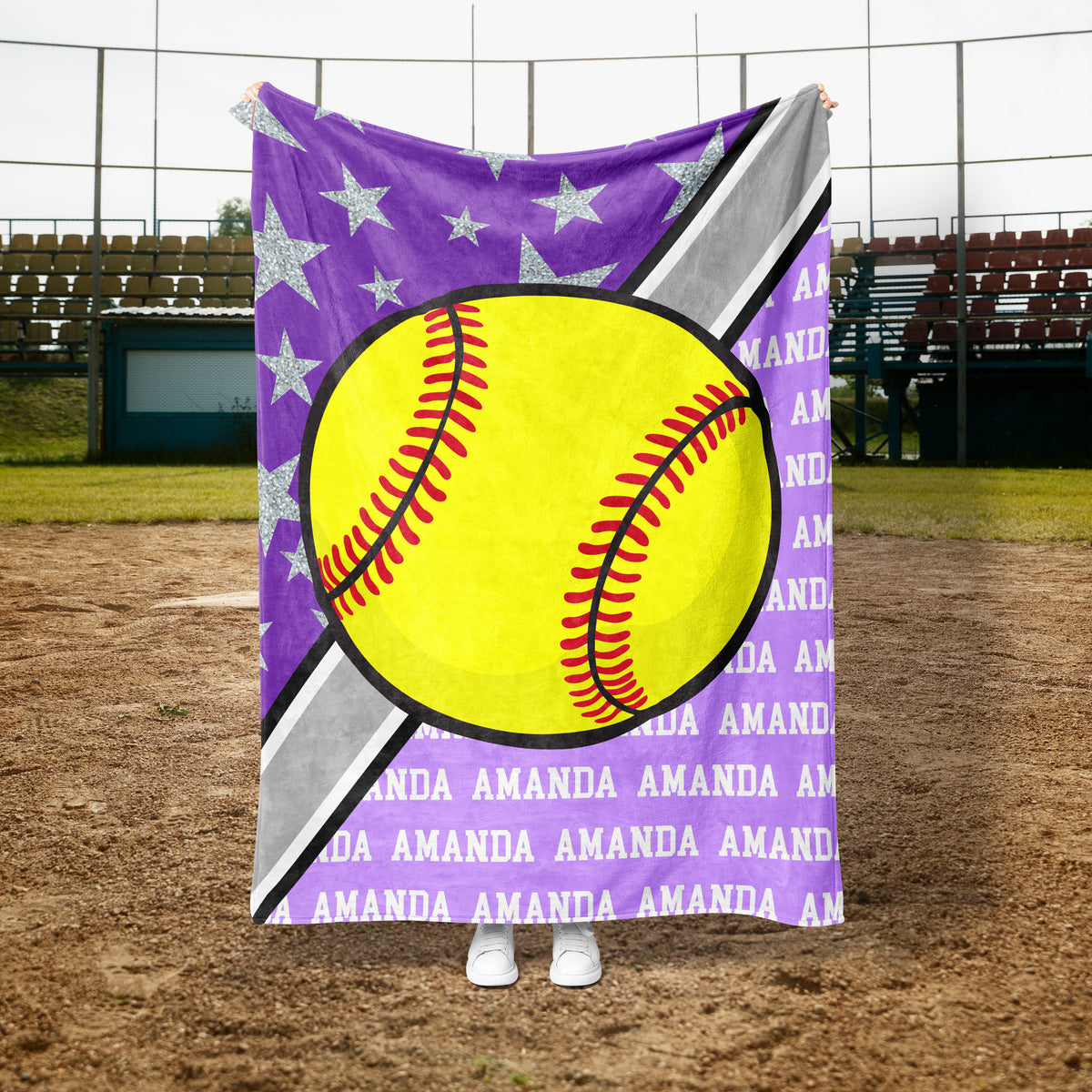 Softball Action Custom Blanket (SBALL1003)