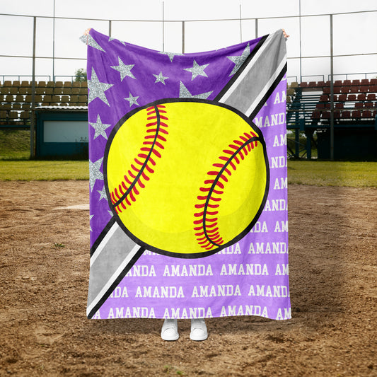 Softball Action Custom Blanket (SBALL1003)